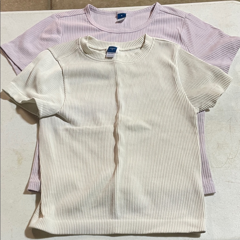 Womens Ribbed T-Shirts - Cream and Light Purple
2 shirts